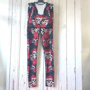 Lotus‎ Leggings Skulls and Roses Leggings Sports Bra Combo